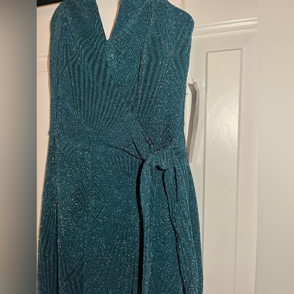 Trixxi Sexy Sparkly Turquoise Sleeveless Jumpsuit with wrap tie at waist-NWT